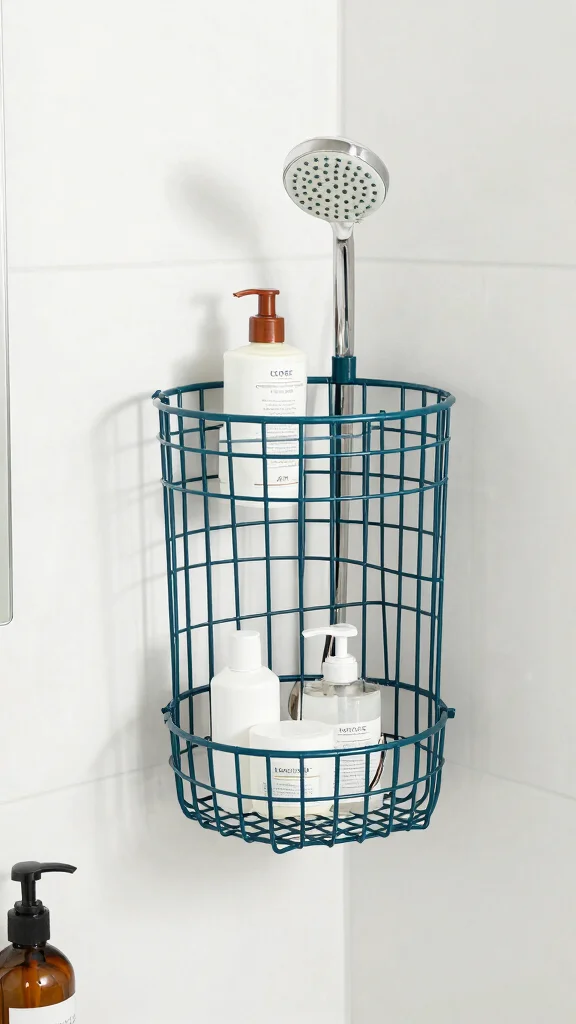 11 DIY Shower Head Holder Ideas for Custom Budget-Friendly Mounting - 9. Wire Basket Holder 1