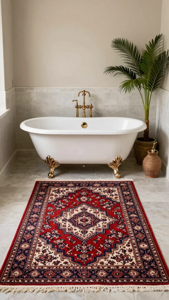 11 Earthy Bathroom Rug Ideas for a Natural Grounded Bathroom Palette - 10. Vintage Persian Flair 1