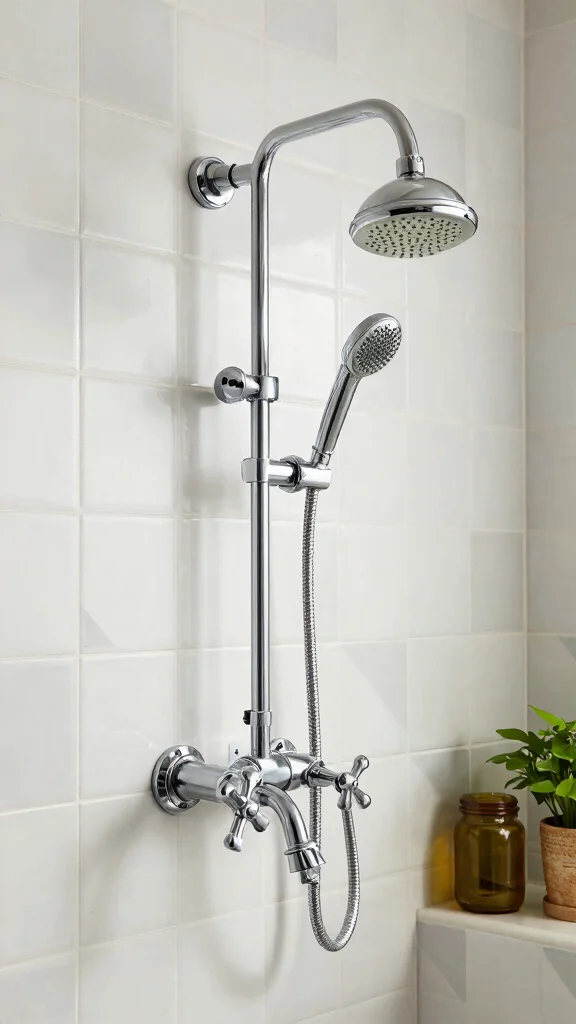 11 Exposed Plumbing Shower Head Ideas for an Industrial Vintage Look - 9. Retro Shower Heads with Cross Handles 1