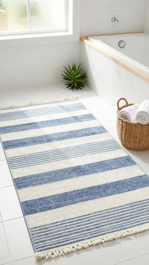 11 Lake House Bathroom Rug Ideas for a Relaxed Waterside Aesthetic - 1. Coastal Striped Area Rug 1