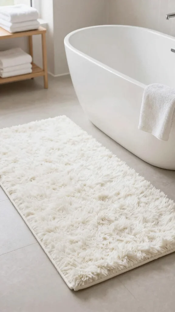 11 Lake House Bathroom Rug Ideas for a Relaxed Waterside Aesthetic - 10. Shaggy Bath Rug for Comfort 1