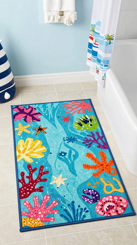 11 Lake House Bathroom Rug Ideas for a Relaxed Waterside Aesthetic - 4. Vibrant Ocean-Themed Rug 1