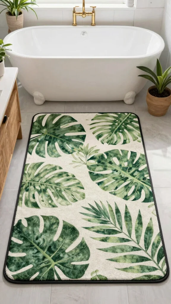 11 Lake House Bathroom Rug Ideas for a Relaxed Waterside Aesthetic - 7. Botanical Print Bath Rug 1
