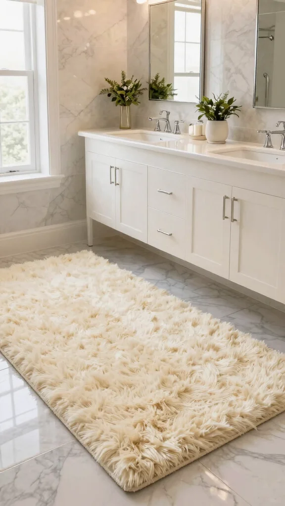 11 Master Bathroom Double Vanity Rug Ideas for a Balanced Layout - 1. Luxurious Shag Rugs 1