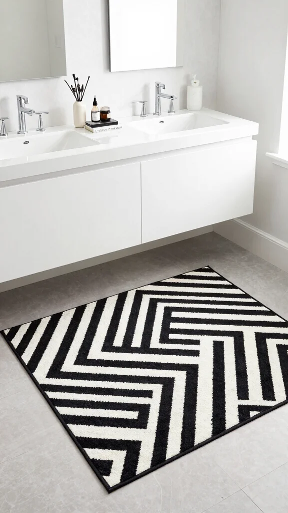 11 Master Bathroom Double Vanity Rug Ideas for a Balanced Layout - 3. Modern Geometric Patterns 1