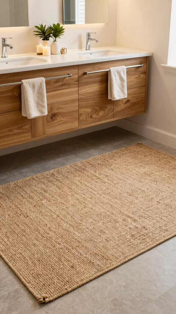 11 Master Bathroom Double Vanity Rug Ideas for a Balanced Layout - 6. Spa-Inspired Natural Fibers 1