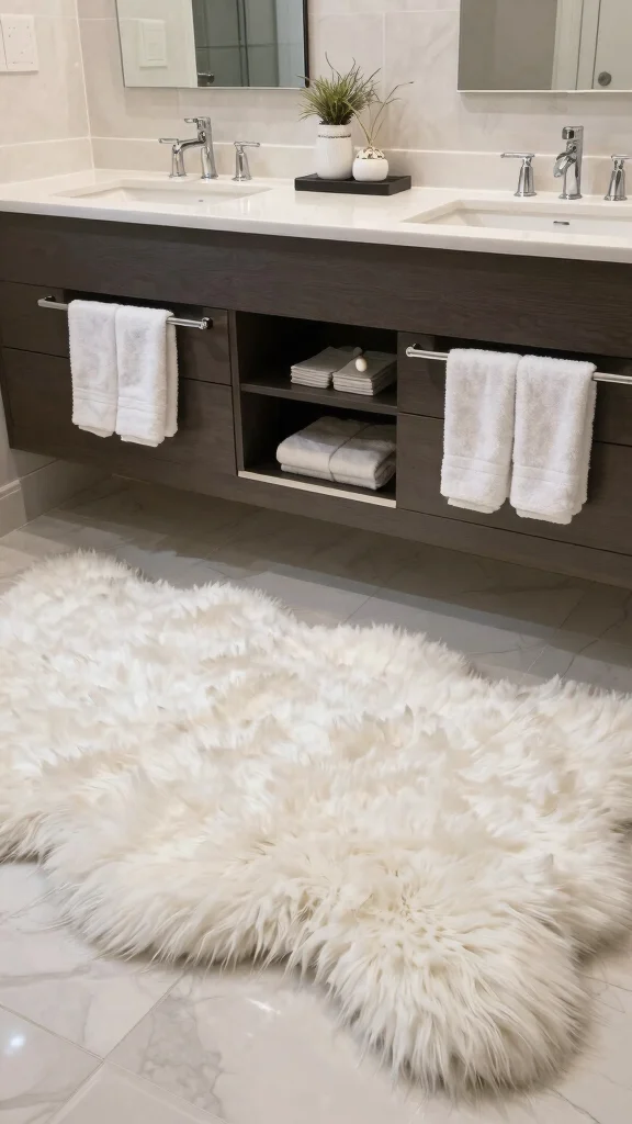 11 Master Bathroom Double Vanity Rug Ideas for a Balanced Layout - 7. Textured Faux Fur Rugs 1