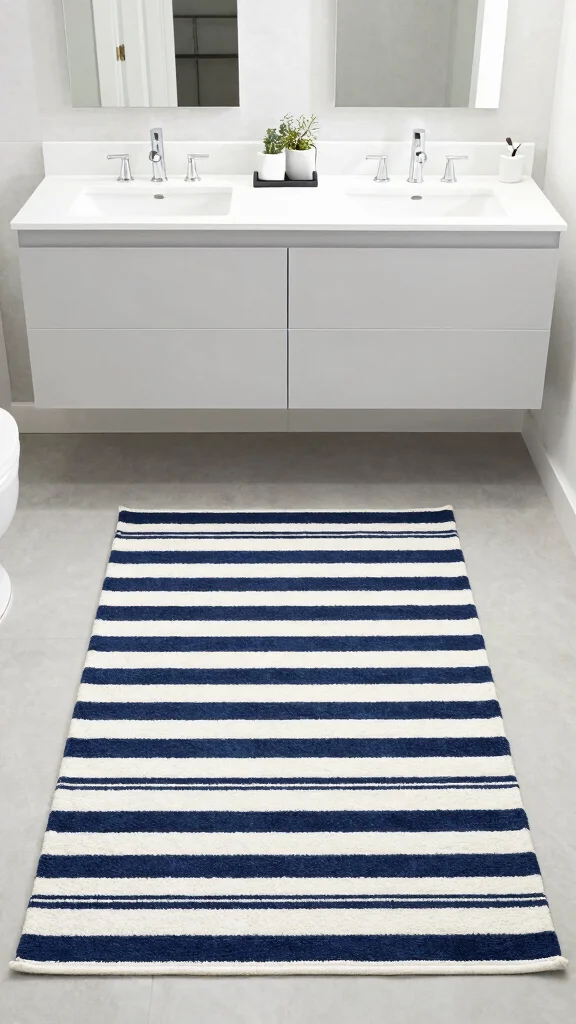 11 Master Bathroom Double Vanity Rug Ideas for a Balanced Layout - 8. Classic Stripe Patterns 1