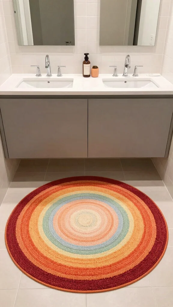 11 Master Bathroom Double Vanity Rug Ideas for a Balanced Layout - 9. Unique Round Rugs 1