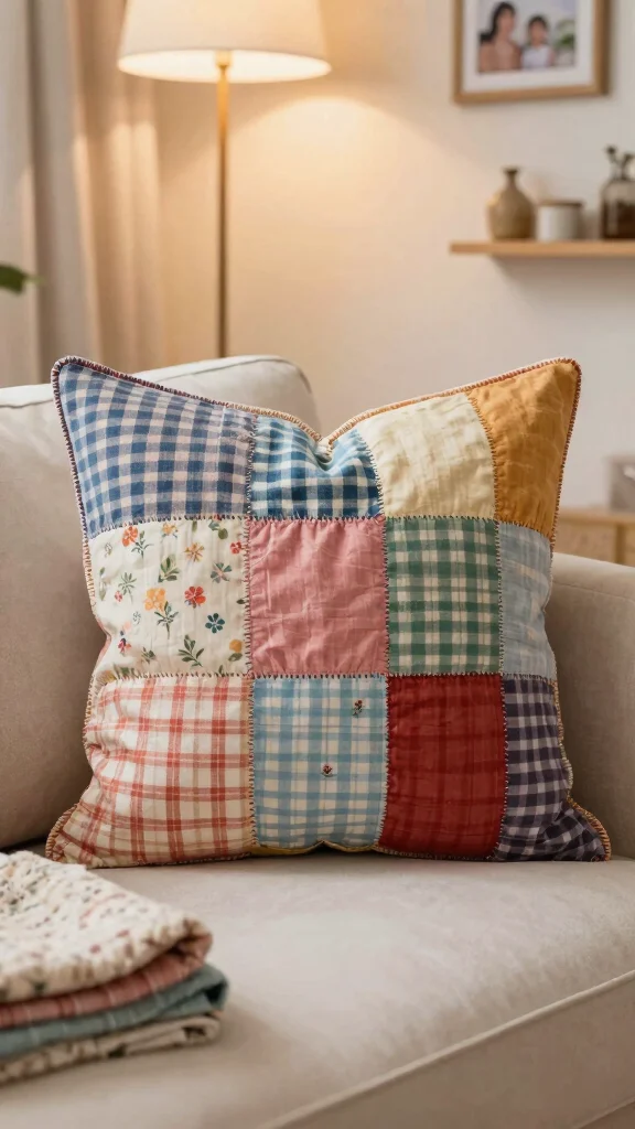 11 Memorial Pillow Ideas Made From Loved Ones' Shirts - 1. Cozy Quilt Patchwork 1
