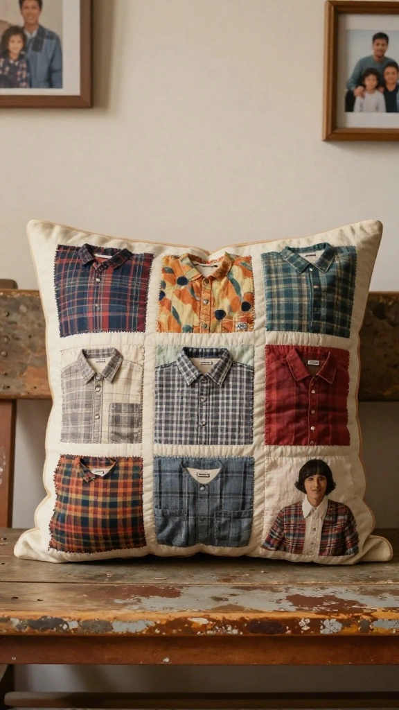 11 Memorial Pillow Ideas Made From Loved Ones' Shirts - 5. Memory Lane Collage 1