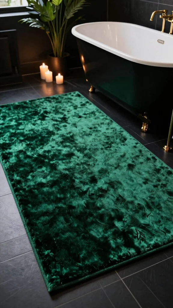 11 Moody Bathroom Rug Ideas for a Dark Atmospheric Floor Textile - 1. Luxurious Velvet Textures 1