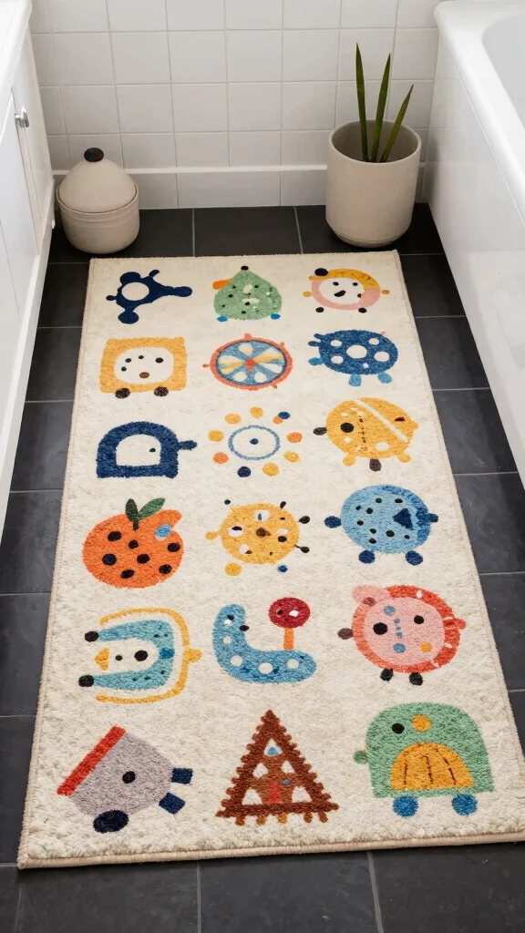 11 Moody Bathroom Rug Ideas for a Dark Atmospheric Floor Textile - 11. Whimsical Patterns 1