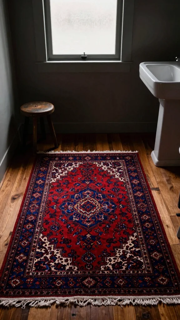11 Moody Bathroom Rug Ideas for a Dark Atmospheric Floor Textile - 2. Vintage Persian Patterns 1