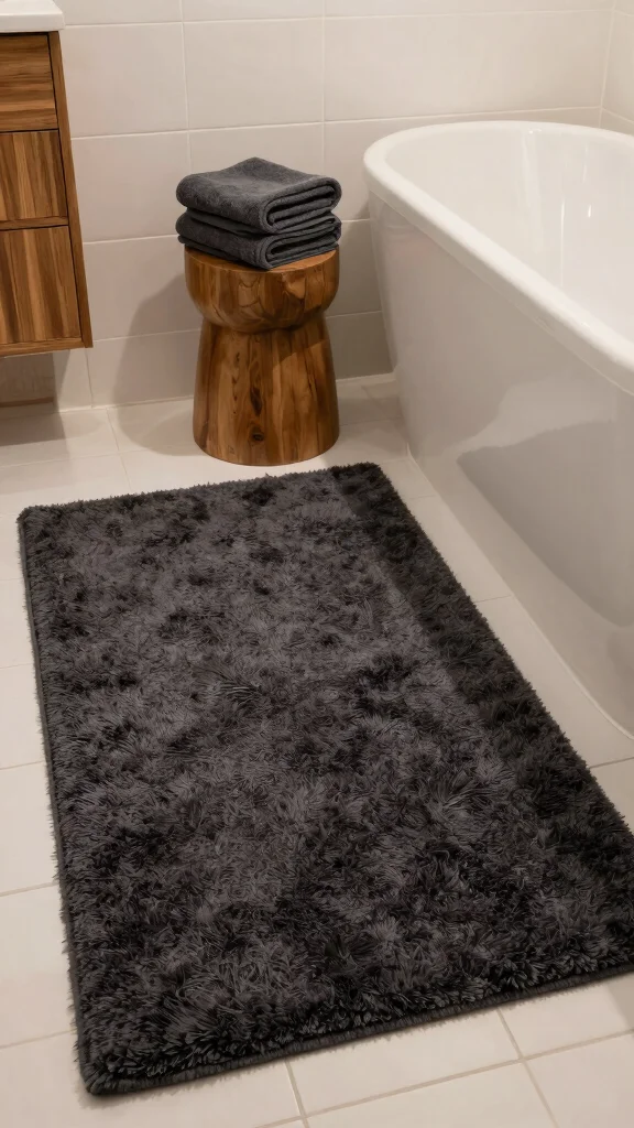 11 Moody Bathroom Rug Ideas for a Dark Atmospheric Floor Textile - 4. Cozy Shag Rugs 1