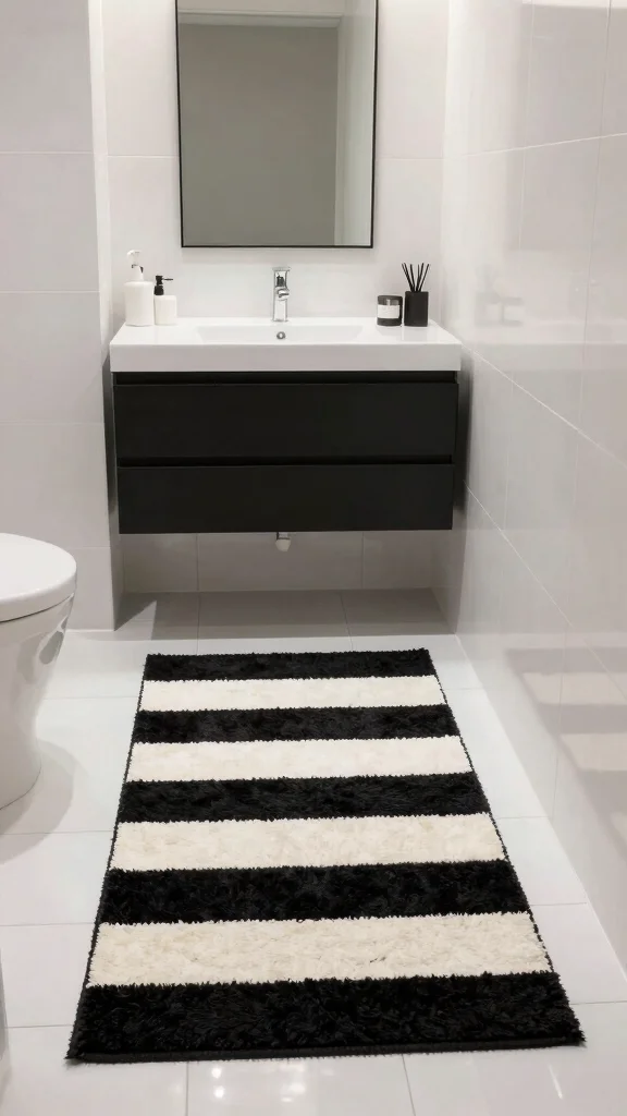 11 Moody Bathroom Rug Ideas for a Dark Atmospheric Floor Textile - 7. Monochrome Elegance 1