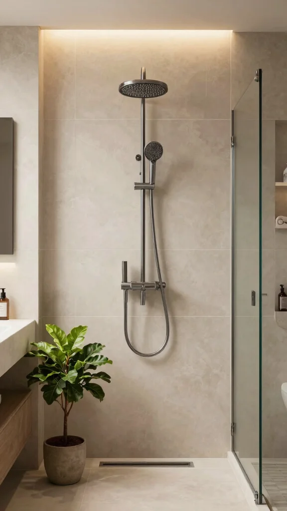 11 Off-Center Shower Head Placement Ideas for Small or Awkward Showers - 8. Freestanding Shower Heads for Unique Layouts 1