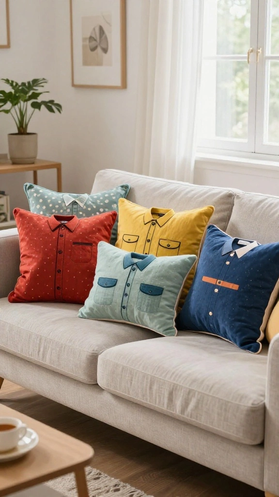 11 Pillow Ideas Made From Men's Shirts for a Meaningful Memory Gift - 11. Themed Pillow Collection 1