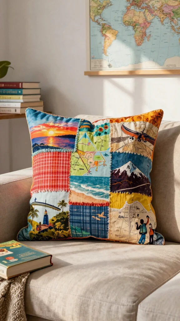11 Pillow Ideas Made From Men's Shirts for a Meaningful Memory Gift - 4. Travel Souvenir Pillow 1
