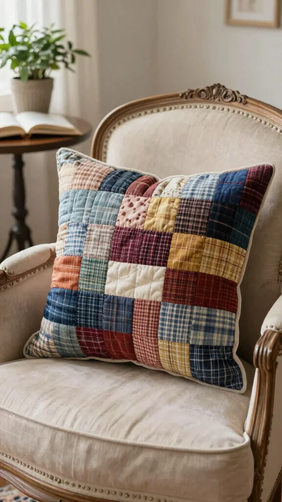 11 Pillow Ideas Made From Men's Shirts for a Meaningful Memory Gift - 9. Quilted Keepsake Pillow 1