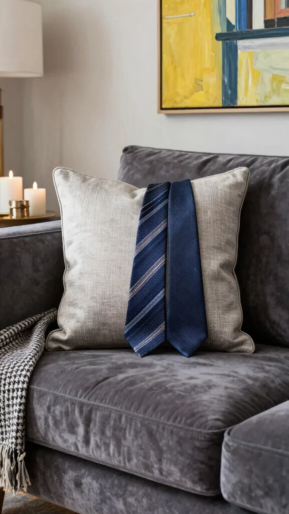 11 Pillow Ideas Made From Men's Ties for a Unique Heirloom Keepsake - 5. Elegant Tie Lumbar Pillow 1
