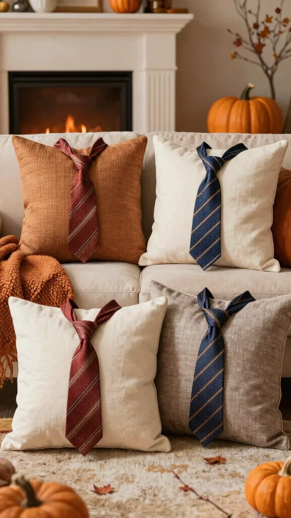 11 Pillow Ideas Made From Men's Ties for a Unique Heirloom Keepsake - 6. Seasonal Tie Pillow 1