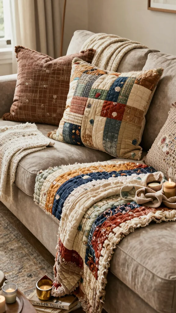 11 Pillow Ideas Made From Old Quilts for a Beautiful Upcycled Home Accent - 8. Textured Quilt Pillows 1