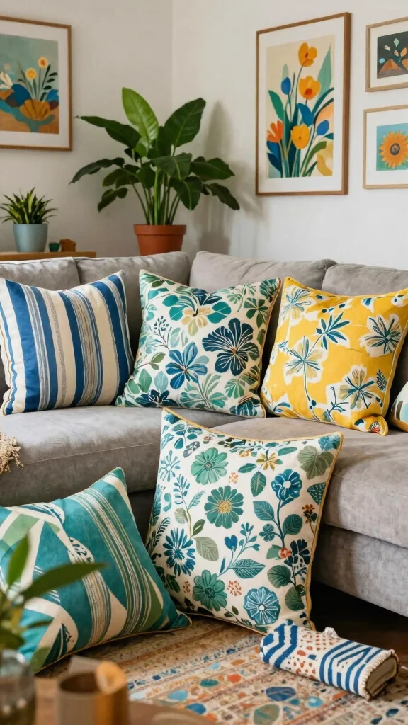 11 Preppy Pillow Ideas for a Classic Colorful Put-Together Living Room - 11. Mixed Patterns 1
