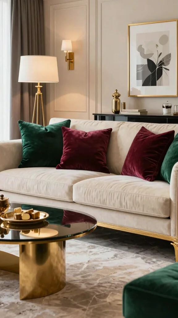 11 Preppy Pillow Ideas for a Classic Colorful Put-Together Living Room - 8. Velvet Glam 1