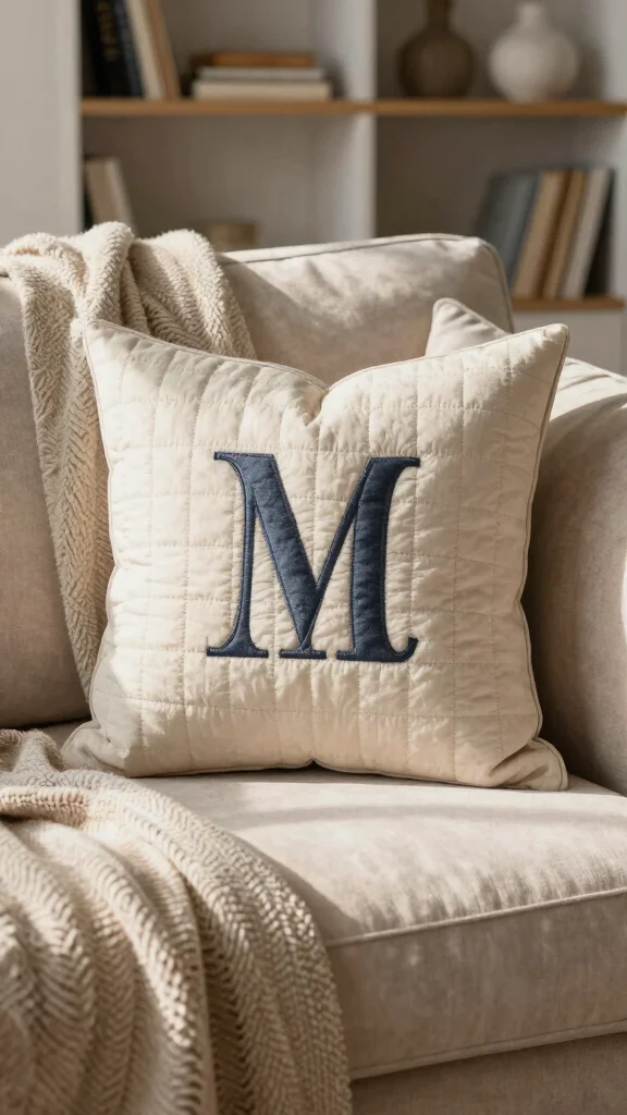 11 Quilted Pillow Project Ideas for a Patchwork Artisan Home Accent - 6. Personalized Monogrammed Quilted Pillow 1