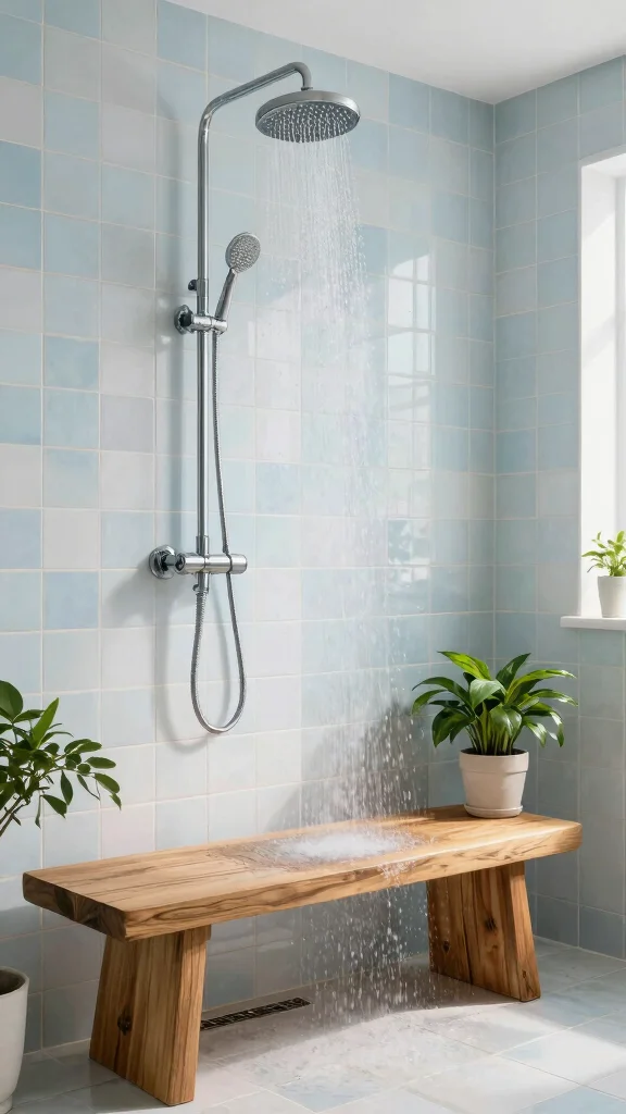 11 Shower Head Over Bench Ideas for Accessible Relaxing Seated Showers - 2. Rain Shower Experience Over Bench 1