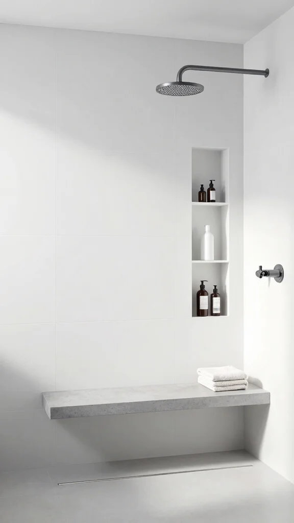 11 Shower Head Over Bench Ideas for Accessible Relaxing Seated Showers - 3. Minimalist Design with Integrated Storage 1