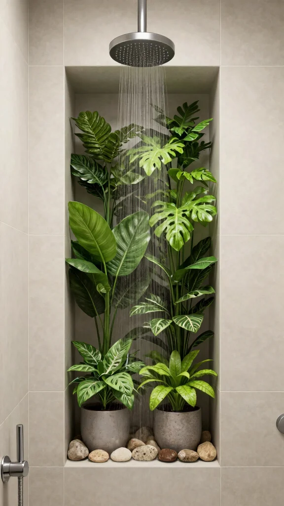 11 Shower Niche Placement Ideas Under the Shower Head - 10. Integrated Plant Niche 1