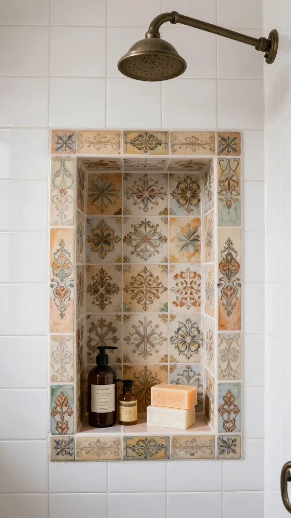 11 Shower Niche Placement Ideas Under the Shower Head - 11. Vintage Style Niche 1