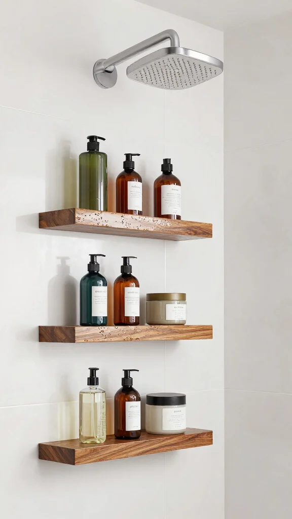 11 Shower Niche Placement Ideas Under the Shower Head - 4. Floating Shelves 1