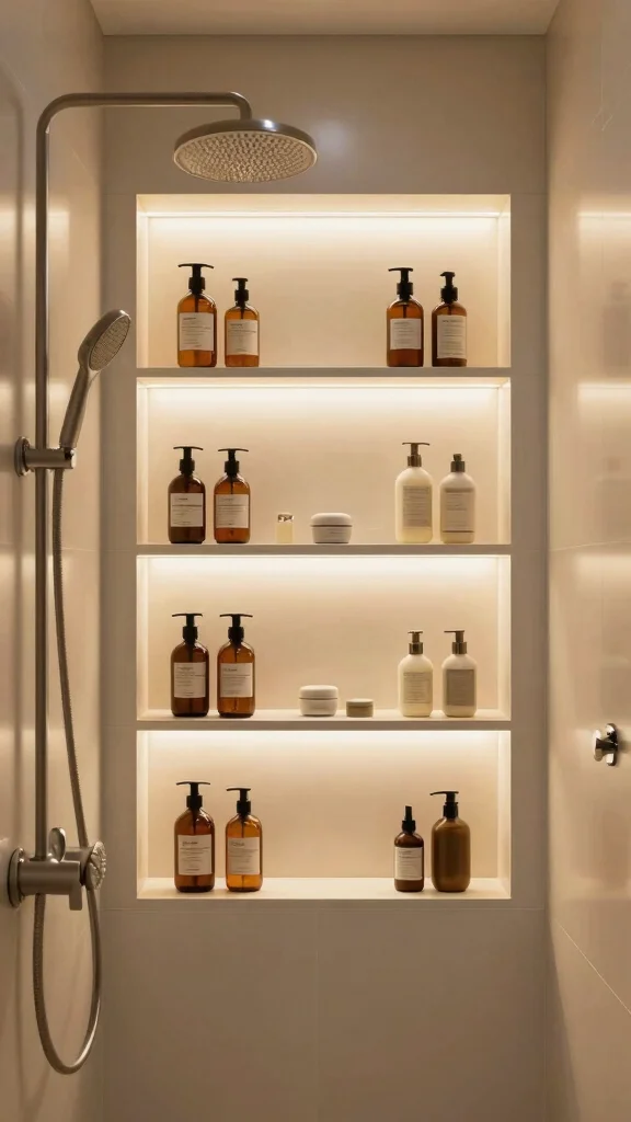 11 Shower Niche Placement Ideas Under the Shower Head - 8. LED-Illuminated Niche 1