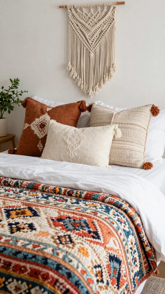 11 Twin XL Pillow Ideas for Dorm Rooms and Single Beds - 3. Boho Chic Throw Pillows 1
