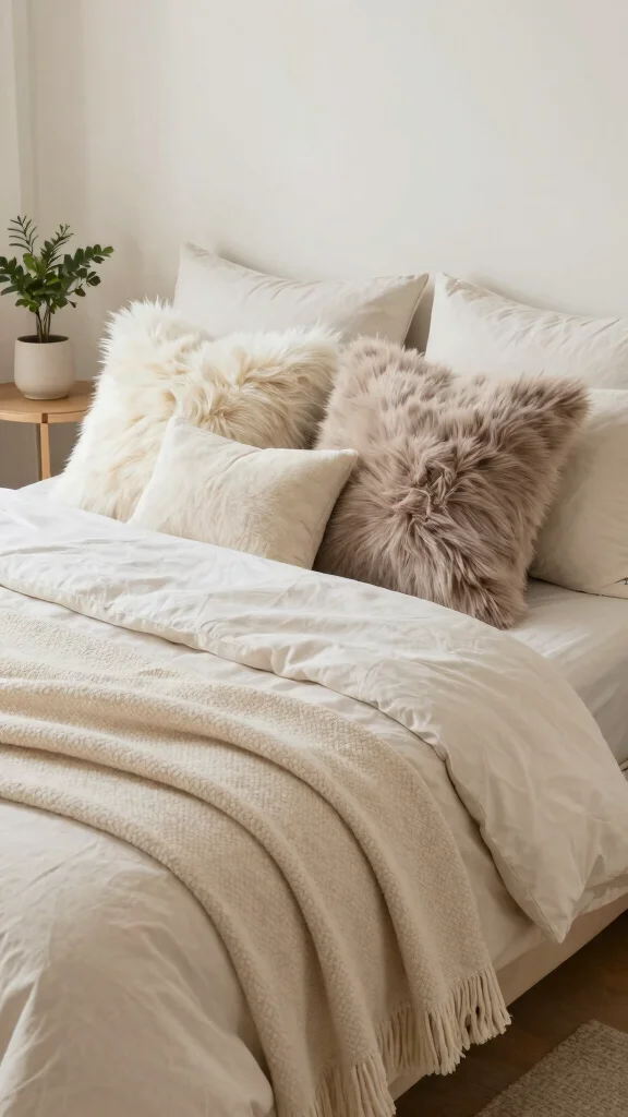 11 Vanilla Girl Pillow Ideas for a Soft Neutral Aesthetic Bedroom - 4. Faux Fur Pillows 1