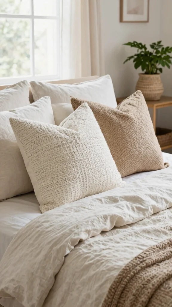 11 Vanilla Girl Pillow Ideas for a Soft Neutral Aesthetic Bedroom - 5. Woven Textured Pillows 1