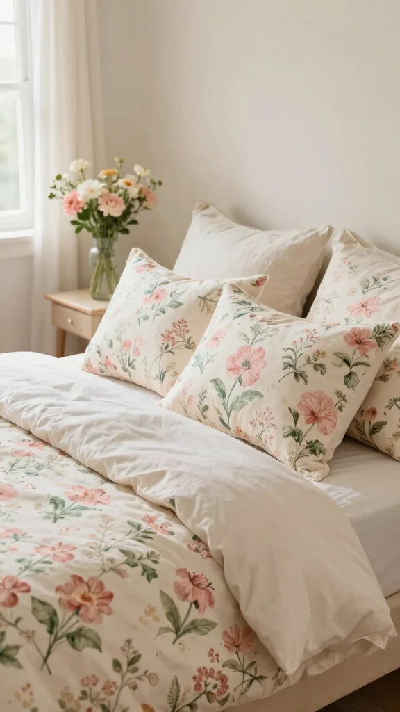11 Vanilla Girl Pillow Ideas for a Soft Neutral Aesthetic Bedroom - 6. Floral Print Accent Pillows 1