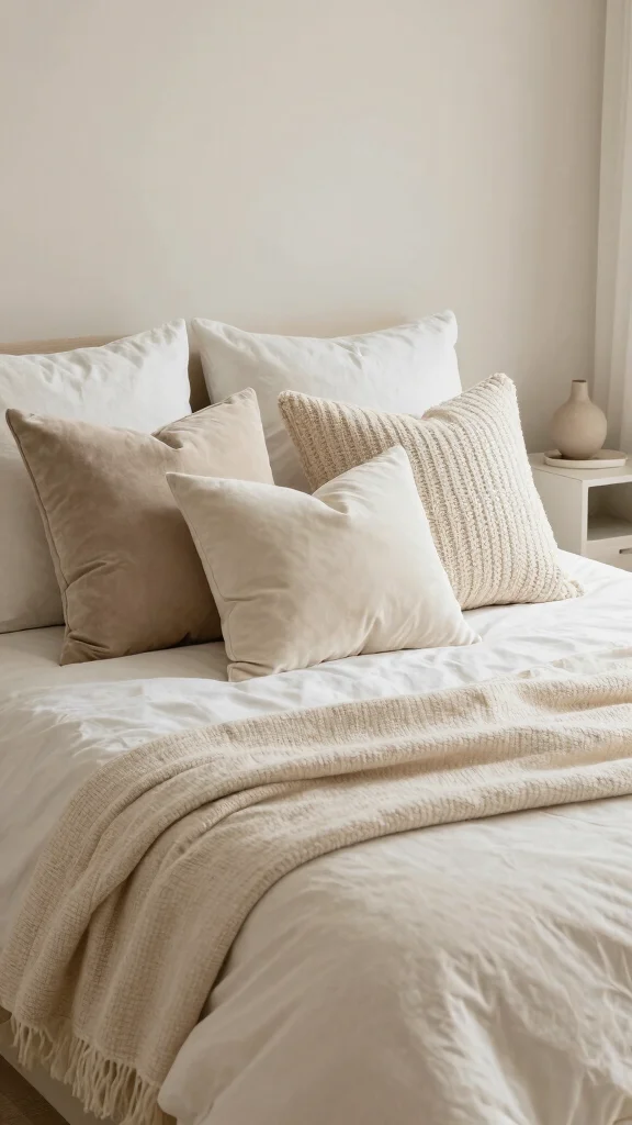 11 Vanilla Girl Pillow Ideas for a Soft Neutral Aesthetic Bedroom - 8. Monochromatic Pillows 1