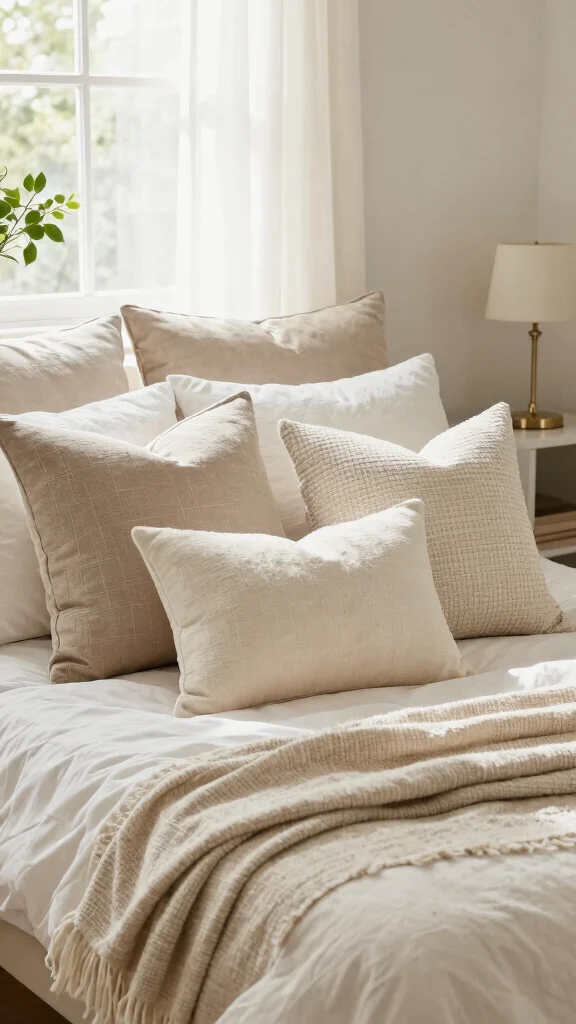 11 Vanilla Girl Pillow Ideas for a Soft Neutral Aesthetic Bedroom - 9. Layered Pillows 1