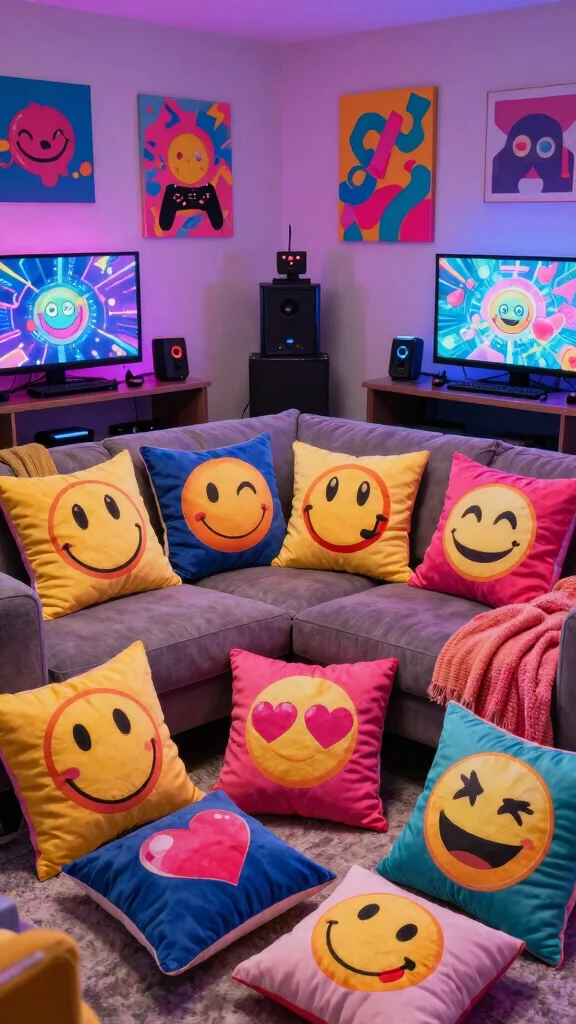 11 Y2K Pillow Ideas for a Fun Nostalgic 2000s-Inspired Home Accent - 4. Nostalgic Emoji Prints 1