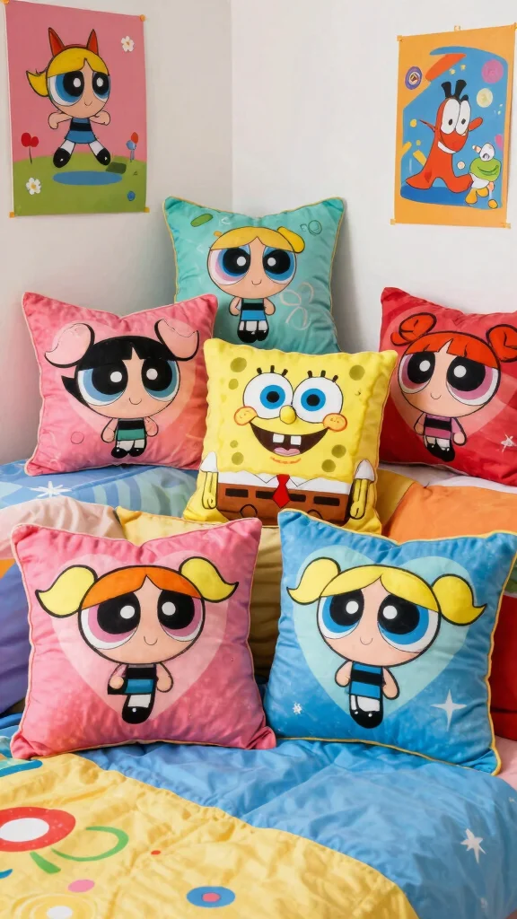 11 Y2K Pillow Ideas for a Fun Nostalgic 2000s-Inspired Home Accent - 5. Vintage Cartoon Characters 1