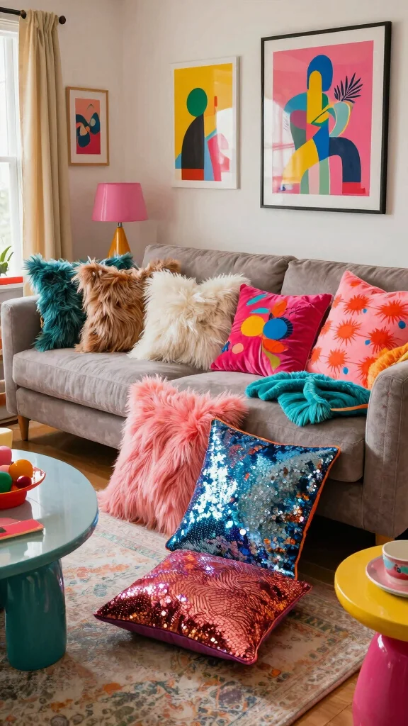 11 Y2K Pillow Ideas for a Fun Nostalgic 2000s-Inspired Home Accent - 9. Funky Textures 1
