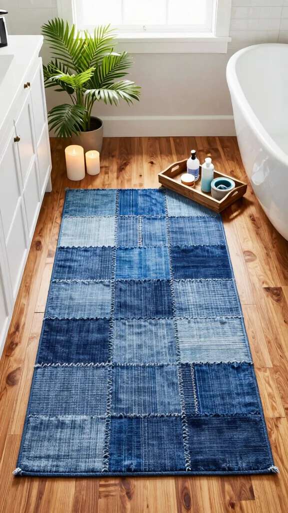 11 Zen Bathroom Rug Ideas for a Calm Spa-Like Floor Textile - 4. Recycled Denim Delight 1