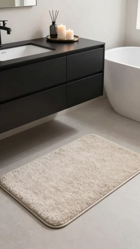 12 Bathroom Rug Ideas for Black Vanities That Tie the Room Together - 8. Soft Bath Mats 1
