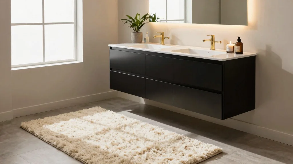 12 Bathroom Rug Ideas for Black Vanities That Tie the Room Together