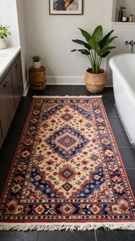 12 Bathroom Rug Ideas for Dark Floors That Add Contrast and Warmth - 12. Handmade Rugs for Unique Flair 1