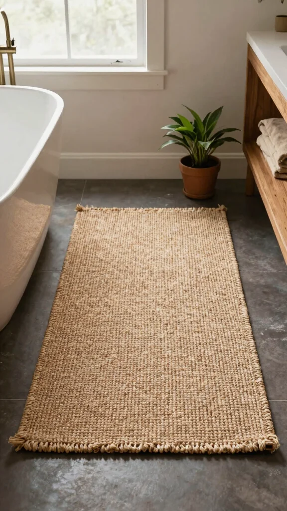 12 Bathroom Rug Ideas for Dark Floors That Add Contrast and Warmth - 2. Jute Rugs for an Eco-Chic Touch 1